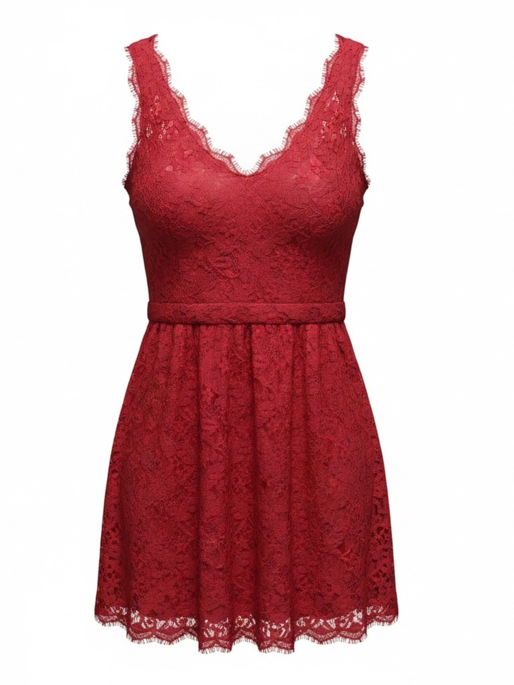 Adelyn Rae Tiered Red Floral Lace Fit & Flare Mini Dress Women’s XS V-Neck